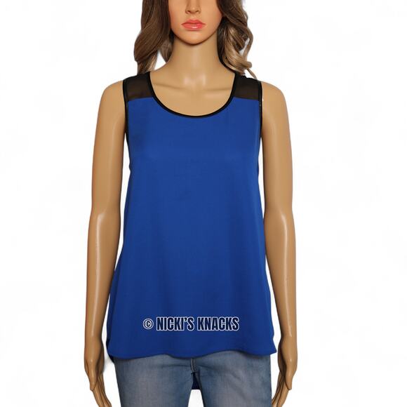 Express Cobalt Blue Chiffon Tank Top Mesh Back Zip Sleeveless Blouse Size M - Picture 2 of 9
